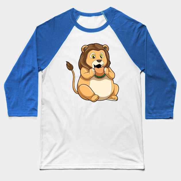 Lion with Burger Baseball T-Shirt by Markus Schnabel